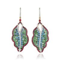 Hanut Singh Multi-Colored Gemstone Glitterbomb Leaf Earring