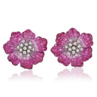 Ombre Pink Sapphire And Diamond Flower Earrings